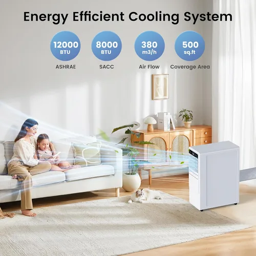 Vista 2 de DOMANKI Aire acondicionado portátil de 12000 BTU para habitaciones de hasta 500 pies cuadrados, unidad de CA portátil 3 en 1 con ventilador