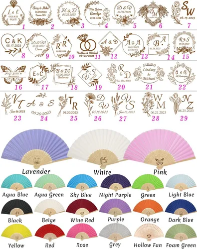 Vista 6 de GZLDGIFTS Abanicos de mano personalizados, regalos para regalos de fiesta de boda, invitados, tela personalizada, seda, jardín, boda, abanicos