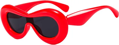 Vista 5 de W&Y YING Y2K - Lentes de sol ovalados inflados con montura gruesa para mujeres y hombres, divertidos, grandes, con escudo estético