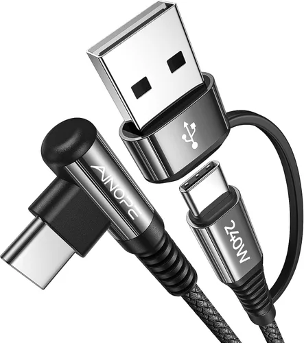 Vista 7 de AINOPE Cable USB C Largo de 100W Multi 4 en 1 Cable de Carga Cargador Tipo C de Carga Rápida USB a USB C, Ángulo Recto Compatible con iPhone 16 15