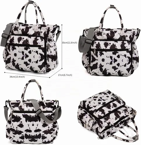 Vista 2 de Bolsa de pañales para bebé, portátil, impermeable y de gran capacidad, con correa para el hombro, ganchos para cochecito blanco