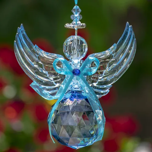 Vista 7 de Adorno de ángel acrílico de calidad de cristal grande (juego de 6 (1 de cada uno), azul)