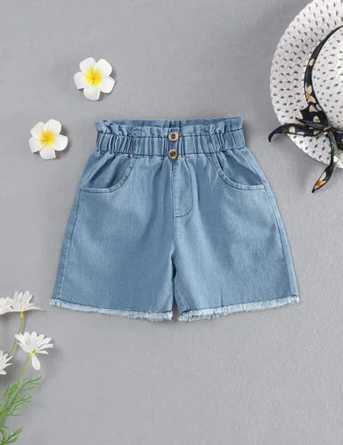 Vista 6 de SEYOUAG Ropa para niñas pequeñas, conjunto de pantalones cortos de algodón, casual, abrigo de mezclilla, 2 piezas