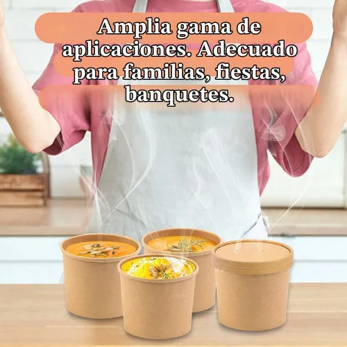 Vista 7 de Paquete de 25 tazas de sopa de papel de 8 onzas con tapas, tazas de Kraft de 25