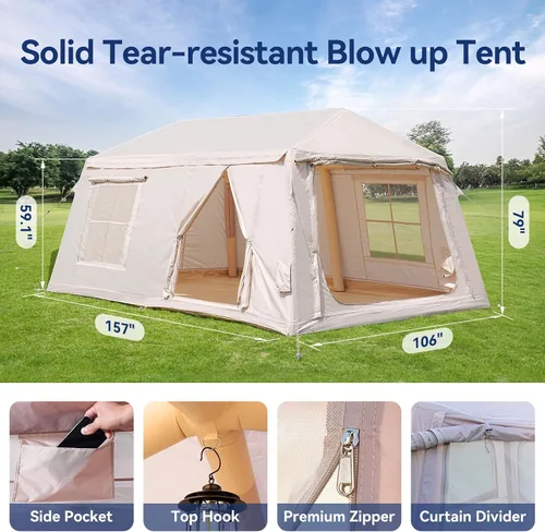 Vista 6 de Inflatable Tent for Camping, Waterproof Oxford Large Blow Up Hot Tent with Pump, Easy Setup Inflatable Glamping House Air Tent for Family