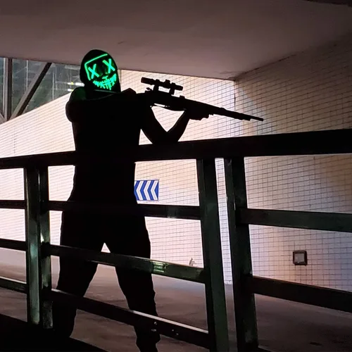 Vista 5 de Paquete de 2 máscaras de Purga de Halloween, máscara de luz LED, máscara de miedo para hombres, niños, cosplay, Halloween, fiestas de máscaras