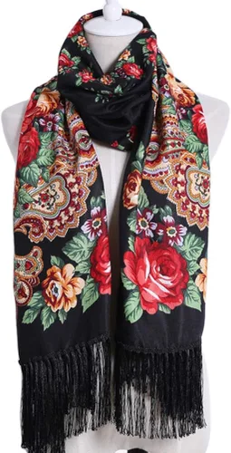 Vista 3 de Bufanda tradicional con borla exótica para mujer, cálida, suave, grande, rectangular, a la moda, bufandas