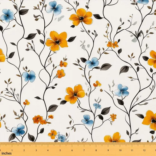 Vista 47 de Feelyou The Yard - Tela floral de hojas suave de 1 yarda para los amantes Beige y verde amarillo