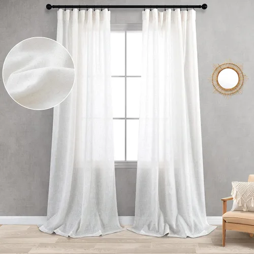 Vista 89 de KOUFALL Juego de 2 cortinas de puerta francesa, cortinas de lino para puerta/ventana, cortina transparente boho para cristal lateral delantero
