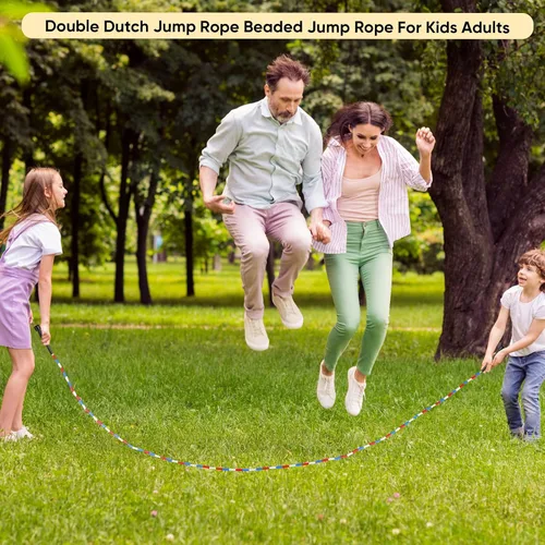 Vista 4 de Zubebe Cuerdas de salto holandesas dobles de 16 pies a granel, cuerdas de cuentas coloridas para niños y adultos, fitness, educación física