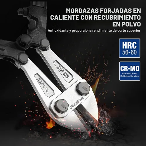 Vista 3 de WORKPRO Cortador de pernos de 30 pulgadas, hoja de acero al molibdeno cromado, cortador de pernos resistente con agarre de goma suave, herramienta