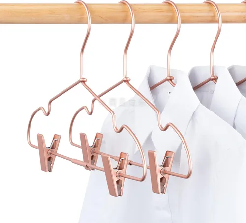 Vista 4 de Perchas de metal para ropa de bebé de 12.5 pulgadas, ganchos de oro rosa, colgador, para niños, pantalones, exhibición, almacenamiento, paquete de 10