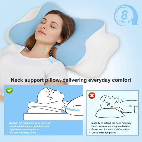 Vista 2 de Neck Pillow, Memory Foam Pillow, Ergonomic Side Sleeper Pillow, Orthopaedic Neck Support Pillow for Sides, Back & Stomach Sleepers