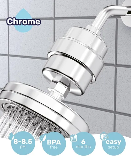 Vista 8 de Wamery Filtro de cabezal de ducha para agua dura, filtro alcalino en línea multietapa, ayuda a reducir el cloro y los olores, ajuste universal