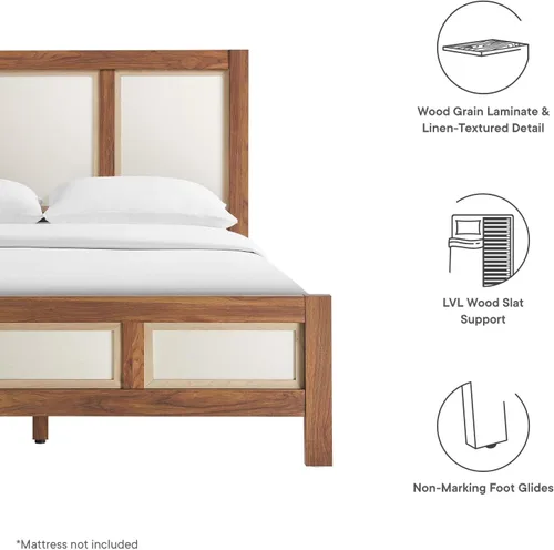 Vista 8 de Modway Capri Mid-Century - Cama de tamaño Queen moderna en nogal con cabecero y estribo