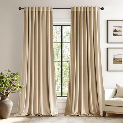 Vista 33 de EMEMA Cortinas de terciopelo negro, 2 paneles de 40 x 63 pulgadas de largo, bolsillo trasero para barra