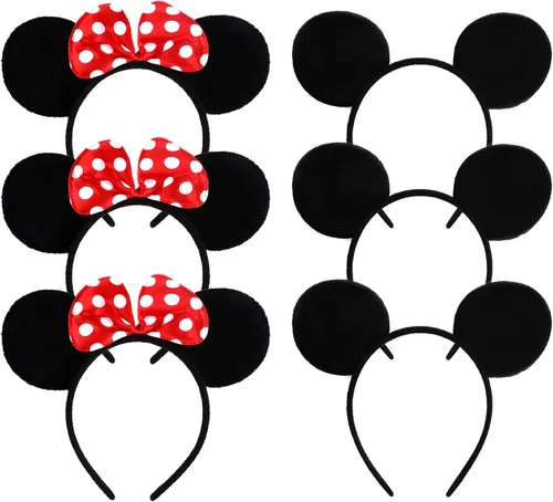 Vista 7 de Lucky Will Diadema de orejas de dibujos animados, diadema negra clásica con lazo rojo, bonito accesorio para el cabello para mujeres y niñas, fiesta