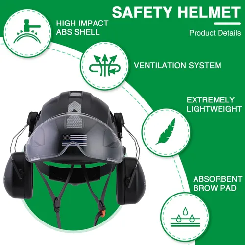 Vista 4 de Safety Helmet Hard Hat with Visor and Hearing Protection Vented ANSI Z89.1 Approved Work Helmet for Forestry Chainsaw Arborist Logging Helmet
