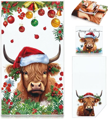Vista 20 de Preboun Juego de 3 toallas de baño navideñas de gnomo, toallas de mano con árbol de Navidad, toallas de baño con copos de nieve de invierno, toallas