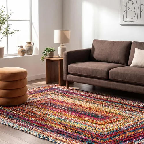 Vista 10 de nuLOOM Tammara - Alfombra bohemia trenzada a mano, algodón, hecha a mano, ecológica, colorida, roja, azul, rosa, amarillo Nuloom Tammara Ombre 2