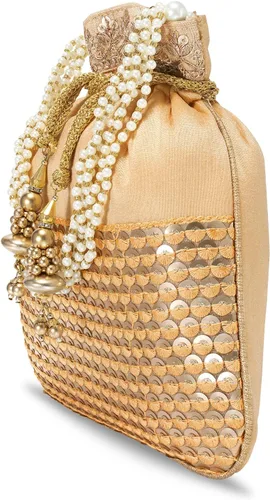 Vista 6 de Aheli Ethnic Potli Bag Gift for Women Handmade Purse Evening Handbags Stylish Bridal Fashion Clutch Bag Gift