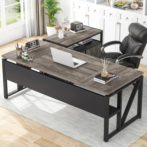 Vista 15 de Tribesigns Escritorio en forma de L de 55 pulgadas con cajón, escritorio ejecutivo para computadora y archivador lateral, 2 piezas de muebles