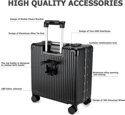 Vista 4 de feilario Equipaje rígido con ruedas giratorias expandibles, maleta de mano con cerradura TSA incorporada, con puerto USB, portavasos y soporte