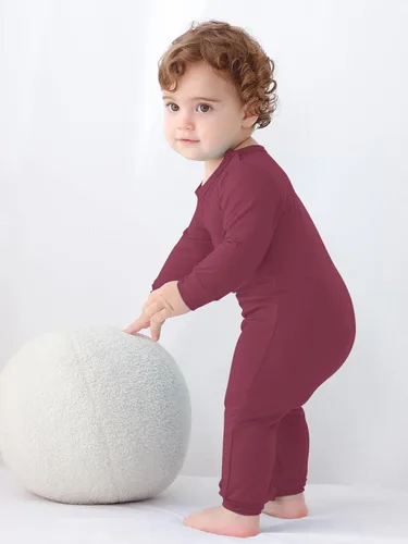 Vista 3 de GUISBY Pijama de bambú para bebé, manga larga con cierre a presión