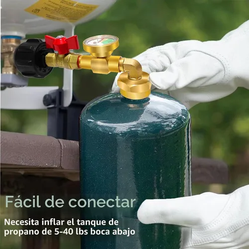 Vista 6 de Adaptador de recarga de propano para tanques de 1 lb, adaptador de propano de 20 lb a 1 lb con válvula de medición, adaptador de codo de recarga