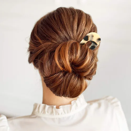 Vista 7 de 4 piezas de horquilla francesa en forma de U con dos puntas en forma de U, pinzas para el cabello, pasadores de chignon pin tortuga shell U palillos