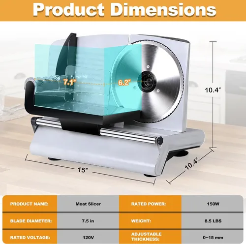 Vista 4 de SUPER DEAL Cortador Eléctrico Premium de Carne para Alimentos - Hoja de Acero Inoxidable de 7.5 Pulgadas para Cocina Hogar, Deli, Carne, Alimentos