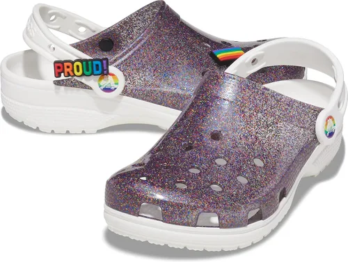 Vista 7 de Crocs Zuecos clásicos brillantes unisex para adultos, zapatos metálicos y con purpurina