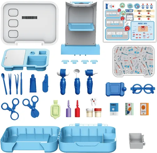 Vista 3 de QEEHIR Kit médico para niños juego de 33 piezas de doctor para niños kit de dentista para niños juego de doctor para niños juguetes médicos