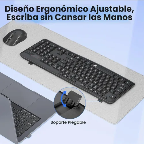 Vista 8 de Redragon Combo de teclado y mouse inalámbricos, teclado ergonómico de computadora de tamaño completo de 2.4 G con mouse inalámbrico ajustable DPI