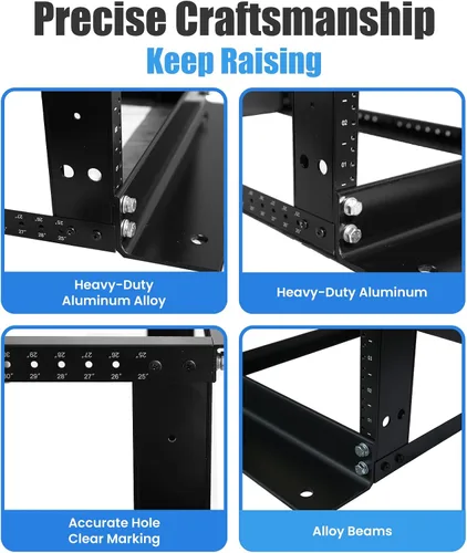 Vista 4 de Elevación ELECTRONIS 24U 4 Post Open Rack Frame Rack Rack Enclosure 19 pulgadas Profundidad Ajustable Aluminio UL Certificado