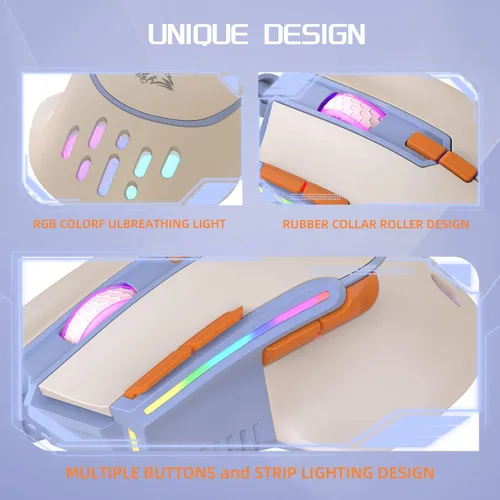 Vista 7 de MAGIC-REFINER M2 - Mouse para juegos con cable con 6 tipos de retroiluminación RGB, alta precisión ajustable, 12800 DPI, mouse de programación macro