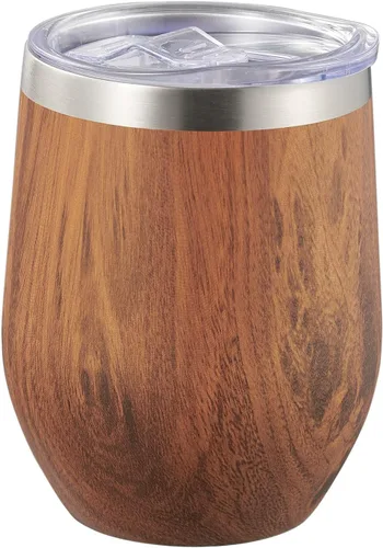 Vista 3 de Visol Taza de viaje personalizada de madera de vino de acero inoxidable de doble pared aislada (monograma romano)