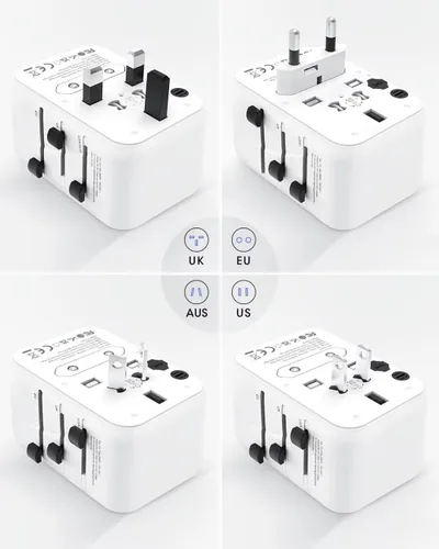 Vista 2 de Adaptador de viaje universal, adaptador de enchufe de alimentación internacional con 3 puertos USB-C y 2 puertos USB-A, cargador de pared todo
