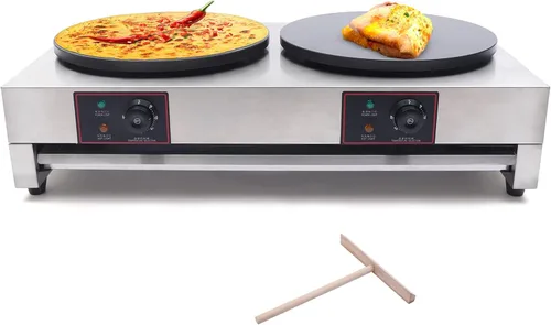 Vista 6 de Máquina de panqueques antiadherente comercial de 2 quemadores para hacer crepé, estufa de mesa 3.4KW, 110V sartén automática para panqueques