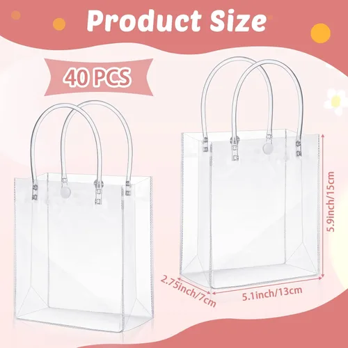 Vista 2 de LEIFIDE 40 bolsas de regalo transparentes con asas, de 5.9 x 5.1 x 2.76 pulgadas, de plástico de PVC, reutilizables, bolsas a granel para compras