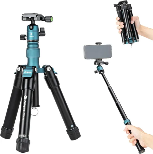 Vista 9 de Fotopro Mini trípode con soporte para teléfono con cabeza esférica desmontable para selfie stick plegado solo 8.6 pulgadas, carga máxima de hasta