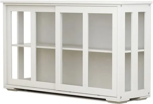 Vista 5 de CIATRE Kitchen Storage Stand Cupboard with Glass Door-White，Solidity and Stability, Large Storage Space, Practical Sideboard Buffet Table, Easy