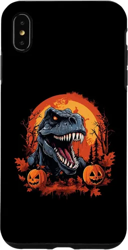 Vista 7 de Carcasa espeluznante de Halloween para iPhone 14, diseño de dinosaurio T Rex calabaza
