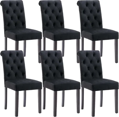 Vista 18 de Juego de 2 sillas de comedor tapizadas de piel sintética, sillas Parsons con respaldo alto, sillas laterales sin brazos para cocina y comedor