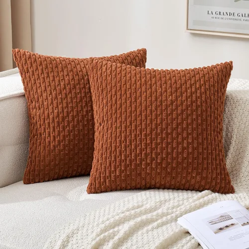 Vista 27 de MIULEE - Juego de 2 fundas decorativas cuadradas para cojines, de pana suave y con estilo campestre bohemio a rayas para decorar hogar, sofá, cama