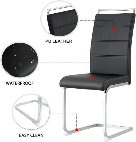 Vista 4 de JUFU Moderno sistema de sillas de comedor de cuero de la PU, sillas sin brazos de cocina del acento 4pcs para la sala de estar