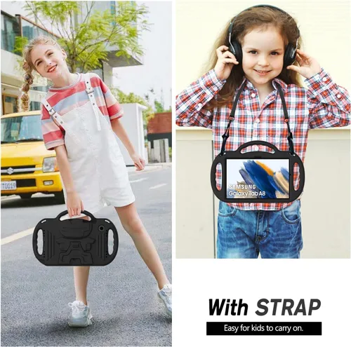 Vista 4 de AVAWO Funda infantil para Samsung Galaxy Tab A8 de 10.5 pulgadas 2021 (SM-X200/X205), con correa, mango soporte ligero a prueba de golpes, negro