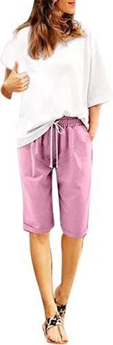 Vista 38 de Pantalones cortos sólidos con control de barriga, casuales, con cordón, cómodos, para mujer, pantalones cortos ligeros de verano para correr 2023