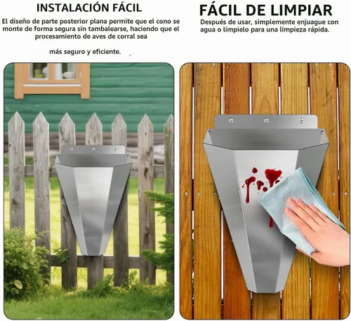Vista 5 de Cono de pollo grande para carnicería, conos de acero inoxidable
