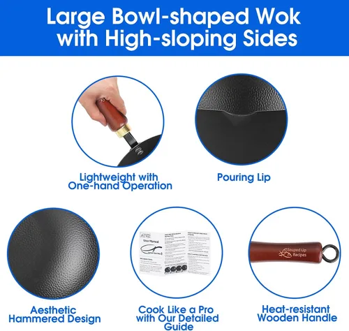 Vista 7 de Souped Up Recipes Wok de acero al carbono de 10 pulgadas para estufas eléctricas, de inducción y de gas (tapa y video de guía de usuario incluido)